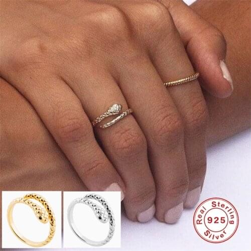 CANNER Fashion Gold Snake Rings For Women Stackable Rings 100% 925 Sterling Silver Stereoscopic Snake Adjustable Ring Jewelry