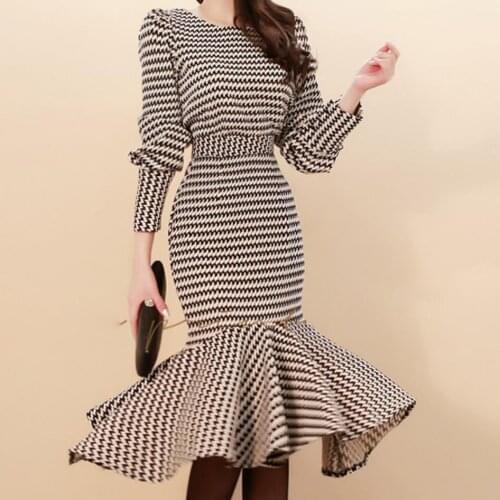 Two pieces sets Spring women fashion Houndstooth o-neck Tops coat +package hip mermaid skirt office lady
