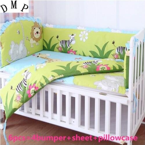 6pcs Bedclothes baby pieces crib baby bedding set kit berço bed around (4bumpers+sheet+pillow cover)