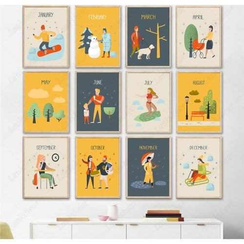 Colorful Illustrations Posters and Prints Wall Pictures Ski Surf Dog Tree Nordic Wall Art Canvas Painting for Living Room Decor