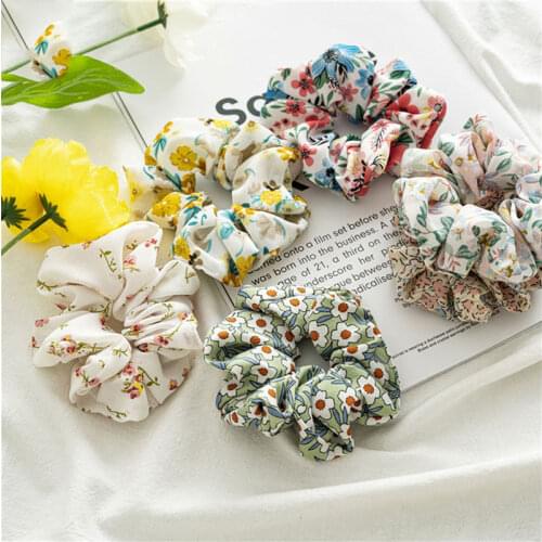 Sweet Kawaii Floral Printed Hair Ring Hair Scrunchies Summer Elastic Rubber Band Ponytail Holder Women Girl Hair Accessories