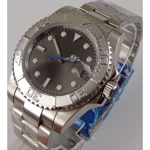 40mm Grey Sterile Dial Sapphire Glass Date Bracelet Silver Rotating Bezel NH35A MIYOTA 8215 Automatic Movement Mens Watch