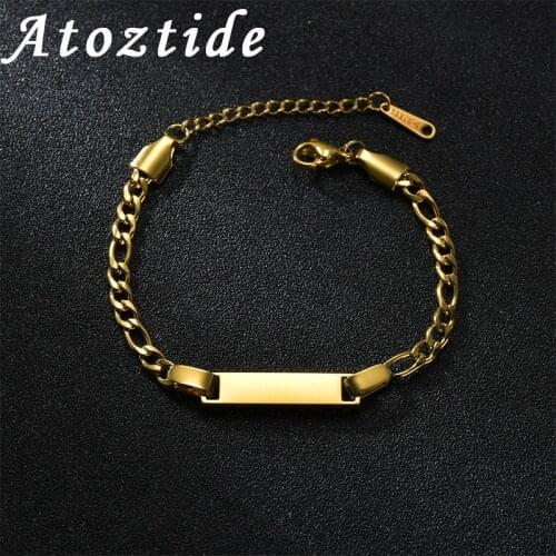 Atoztide New Customized Bar NK Chain Bracelet Men Stainless Steel Engraving Letter Name For Women Christmas Bangle Gift
