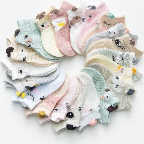 5 Pairs/lot Summer Cartoon Animal Kids Socks Thin Breathable Cotton Mesh Baby Socks Toddler Girls Boat Socks for 0-5Year