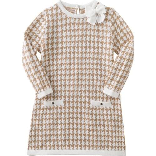 New European and American spring and autumn bowknot girls knitted dress jacquard princess dress childrens baby sweater dress