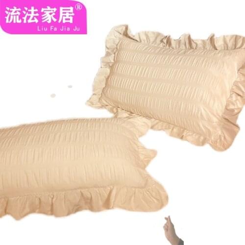 Pure White Pleated Ruffles Lotus Leaf Pillowcase One-Pair Package Simple Solid Color Princess Style Single Double Pillow Case