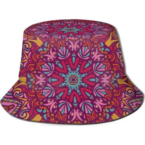 CINESSD Bucket Hat Unisex Bob Caps Hip Hop Gorros Tribal Indian Ethnic Colorful Mandala Summer Panama Cap Beach Sun Fishing Hat