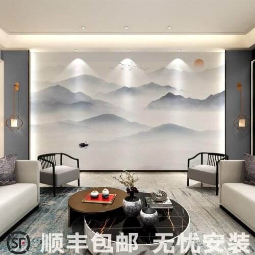 Custom modern new Chinese artistic conception landscape TV background wall painting living room sofa wall decorative wallpaper