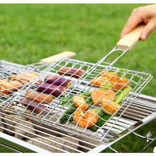 Portable Chicken Meat BBQ Mesh Clip Nonstick Fish Grilling Basket With Handle DIY Barbecue Tool Roasting Accessories Outdoor