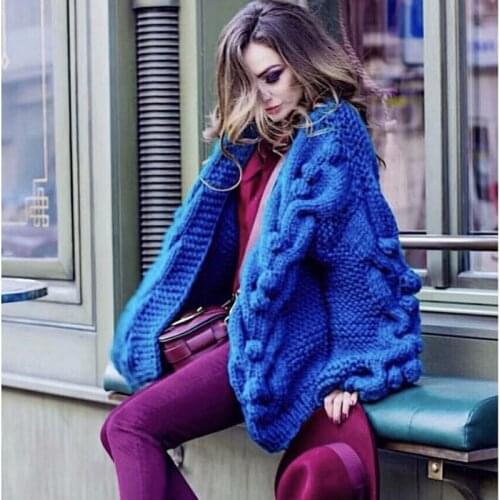 Casual Punk Harajuku Boho Ball Loose Baggy Oversized Lantern Sleeve Knit Sweater Thick Warm Women Autumn Winter Jacket Coat