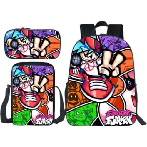 Friday Night Funkin Backpack 3pcs Set Pencil Case Shoulder Bag Music Rhythm Game Bookbag Boy Girl Bag Kids Back To School Gift