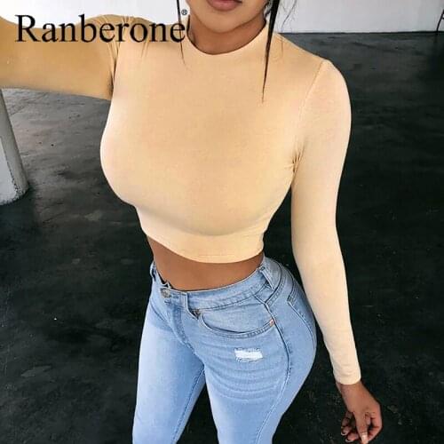 Sexy Womens Clothing Long Sleeve Bodycon Cropped Tops O-Neck Female T-shirt Solid Slim Breathable Fitness Gym Sportswear