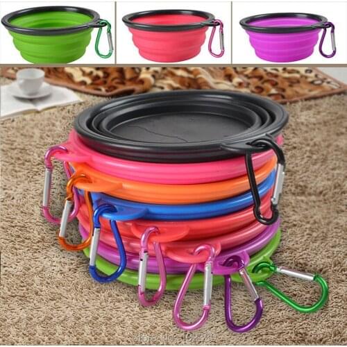 Silicone Folding Dog Feeding Bowl Collapsible Cats Water Dish Cat Portable Feeder Puppy Travel Bowls 8 Colors