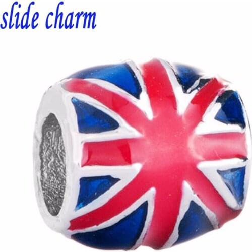 Slide charm Free shipping New European fashion oval flag I love British charm beads fit Pandora bracelet