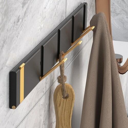 Folding Towel Hanger 2ways Installation Wall Hooks Coat Clothes Holder for Bathroom Kitchen Bedroom Hallway, Black Gold