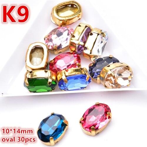 High Quality K9 Rhinestones With Gold Claw Crystal 10*14mm Oval Glass Strass Mix Color Sew On Dress Diy Accessories Garment