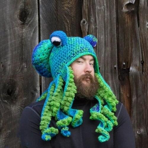 High Quality Octopus Beard Hand Weave Knit Wool Hats Christmas Halloween Party Warm Couples Hat Skullies & Beanies