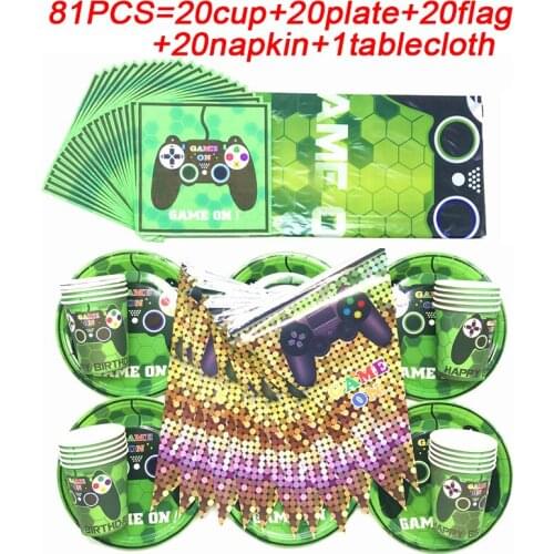 Game On Video Green Disposable Cup Plate Napkin Tableware Game On Birthday Party Decorations Banner Baby Shower Party Tablecloth