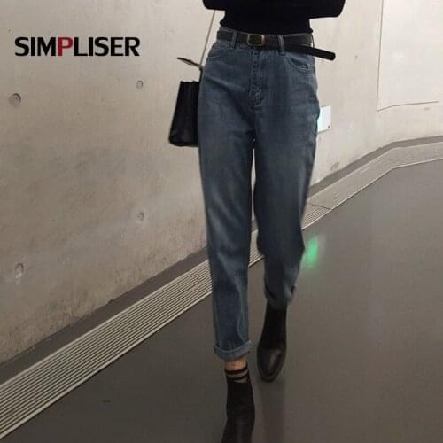 Retro Denim Jeans Pants Women High Quality loose Jeans Trousers Blue Female High Street Straight Jeans Pants 2021Jean Boyfriend