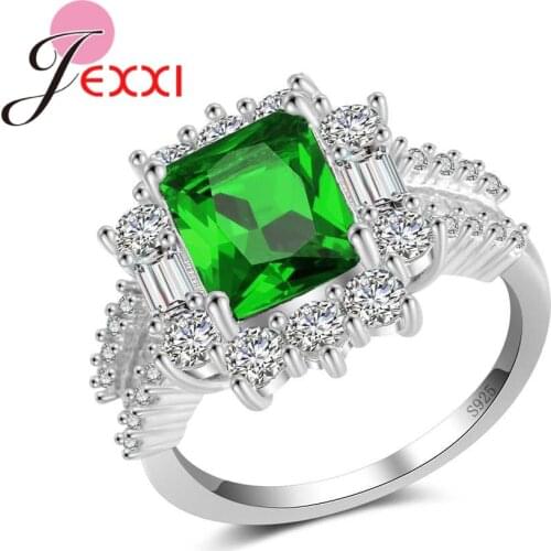 Luxury Charming Clear Green Cubic Zirconia Rings Lover Valentines Gift Women Wedding Fingers Jewelry 925 Sterling Silver