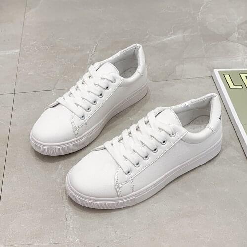 2021 new summer tenis feminino lace-up white shoes women PU Leather solid color female shoes casual women shoes sneakers NVX205