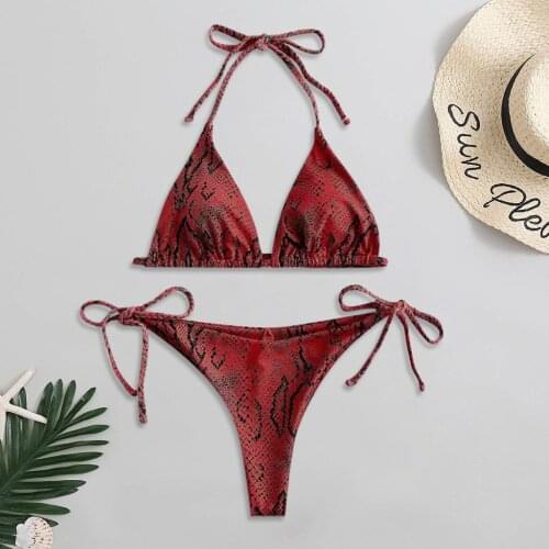 TELOTUNY Womens swimsuits Women Sexy Snake Skin High Cut V Neck Two Pieces Bikini Set Separate Swimwear Beachwear Summer 2021