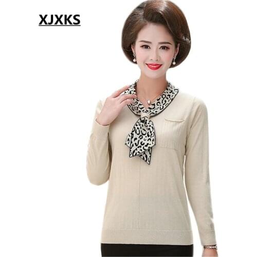 XJXKS Wool Sweater Women Autumn And Winter 2019 Wool Sweaters Long Sleeve Leopard Collar Pull Femme Cashmere Pullover