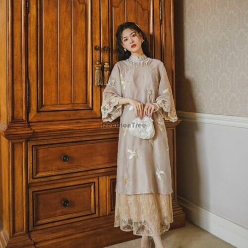 2021 chinese traditional cheongsam women qipao dress satin female party elegant ladies vintage oriental chongsam dress qipao