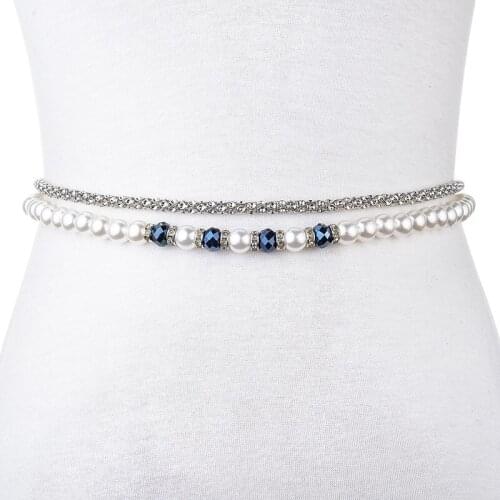 Lady Dress Belt Sweet Flowers All-match Imitation Pearl Waist Chain belt Beaded Elastic dress Decorative BL246