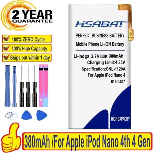 100% Original HSABAT 380mAh 616-0407 Battery For iPod Nano 4th 4 Gen