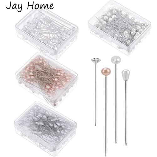 100Pcs Sewing Straight Pins Pearl Head Pins Crystal Head Corsage Pins for Dressmaking Jewelry DIY Crafting Clothes Decoration
