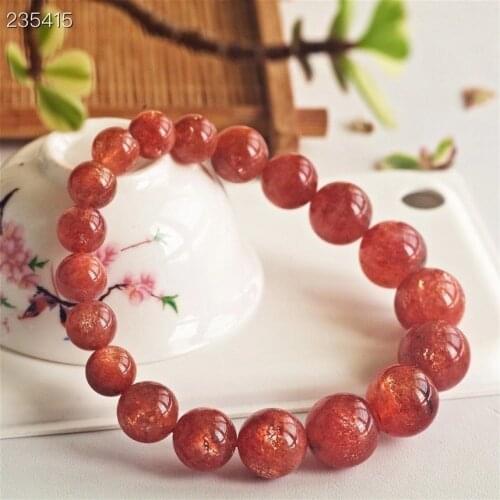 Natural Gold Red Strawberry Quartz Orange Sunstone Bracelet Clear Round Beads 8.5-12.5mm Star Light Women Fashion Stone AAAAA