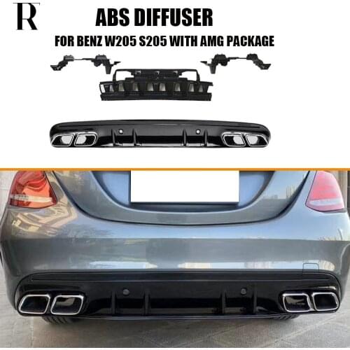 ABS Rear Bumper Diffuser With BigTips for Benz W205 S205 C180 C200 C300 C400 C450 C43 C63 AMG Sports Bumper 15 - 22