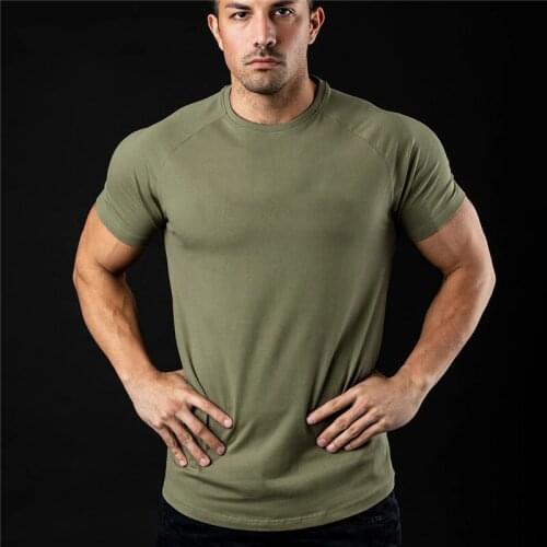 Running T Shirt Men Bodybuilding Tee Shirts Summer Short Sleeve Fitness Tshirt Cotton Mens Gym Clothing Casual Sports T Shirts