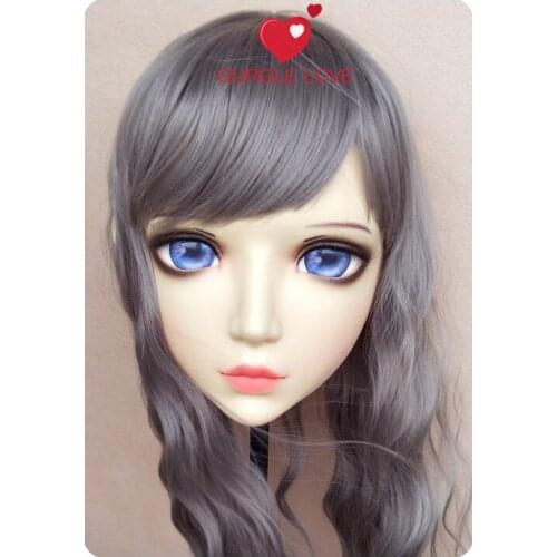 GL086) Sweet Girl Resin Half Head BJD Kigurumi Mask With Eyes Cosplay Anime Role Lolita Mask Crossdress Doll