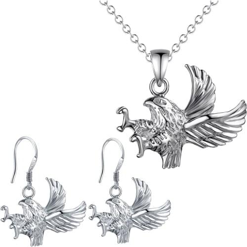 Hot Silver color eagle animal pendant necklace & Earrings Set Fashion Jewelry Cool street style for woman good quality