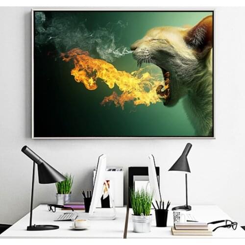 Modern Animal Art Spitfire Cat Painting Print on Canvas Wall Canvas Art Picture Wall Animal Poster for Living Room Home Decor