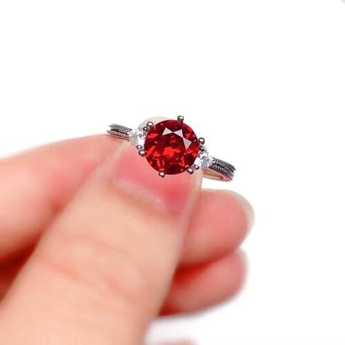 Simple Silver Garnet Ring for Daily Wear 7mm VVS Grade Natural Garnet Silver Ring 925 Sterling Silver Garnet Jewelry