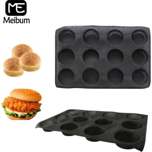 Meibum 12 Cavity Black Porous Silicone Mold Round Milky Bread Cookie Modle Hamburger Bun Tray Non Stick Bakeware Baking Tools