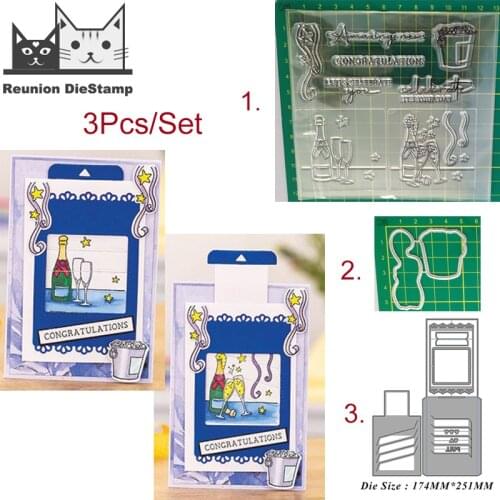 Champagne Celebration Agency Card Metal Cutting Dies and Stamps Stencil for DIY Scrapbook Photo Album Embossing Paper Card