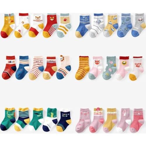 Cute Cartoon Baby Kids Socks 5 Pairs/Lot Newborn Toddler Infant Baby Girls Socks Breathable Casual Boys Sport Socks 1-12 Yrs