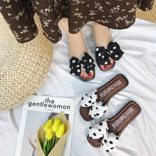 Fashion bow slippers ladies casual wearing beach flat slippers wave point slippers women slippers fashion shoes shoe for women