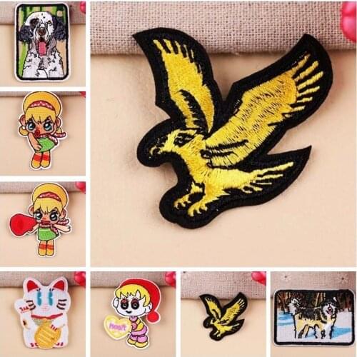 Cartoon Wolf Stickers Animal Cartoon Golden Eagle Patch Iron on Badge Patches Girl Embroidered Fortune Cat Patch Clothes Cloth