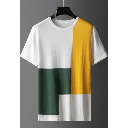 Masculinas de punto para hombre, camisas de cuello redondo de Color contrastante, informales, ajustadas a la moda