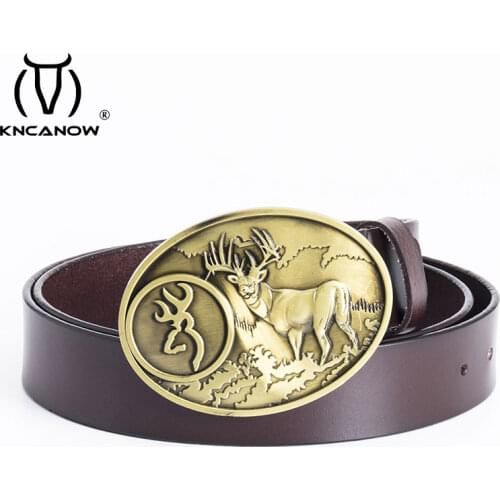 Men Belt For Cowskin Genuine Leather Personality Stag Deer Big Buckle Quality Male Black Strap Vintage Jeans Punk Accessories