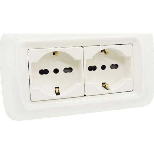 Wall Electric Socket 3Pin Italian/2Pin Germany Outlet Power Socket with Ground 16A 250V 140*80MM PC Panel White