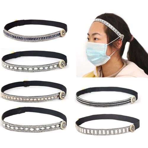 NEW Glass Diamond Button Head Band Mask Turban Hair Accessories Soft Sports Elastic Hair Band Fashion Hair Band With Mask Unisex