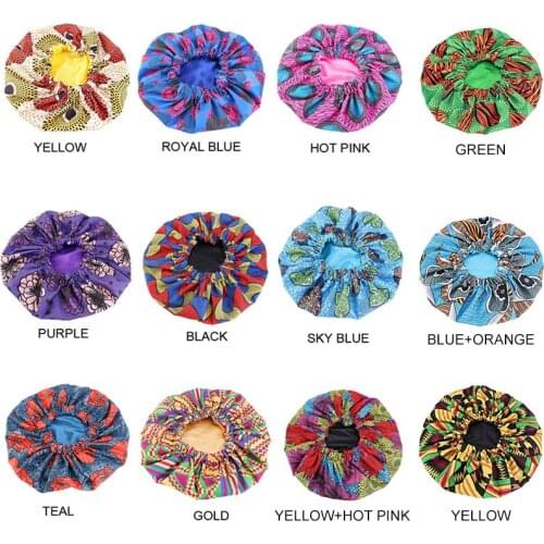 40 pcs/lot Wholesale Extra Large Satin Bonnet Ankara Print African Pattern Bonnet Women Night Sleep Cap Double Layer Headwear
