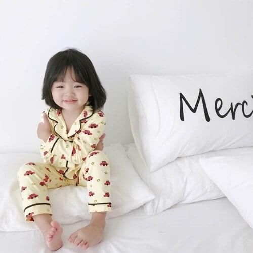 2019 Spring Korean New Kids Pajamas Set Children Bear Cardigan Long-sleeved Home Clothes Set Printed Cute Pajamas Baby Sleepwear