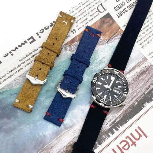 Premium Grade Suede Leather Watch Straps Black Blue Red Vintage Watchbands Replacement For Watch Accessories 20mm 22mm